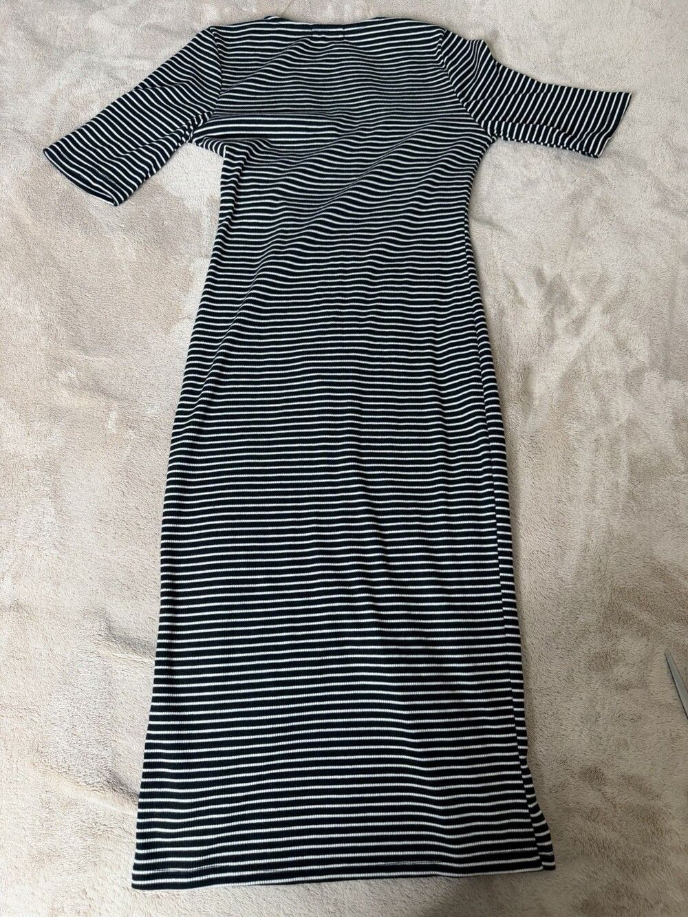 Heart HipsBlack White Striped Midi Dress Women M Stretch Bodycon Button Front - Picture 10 of 11